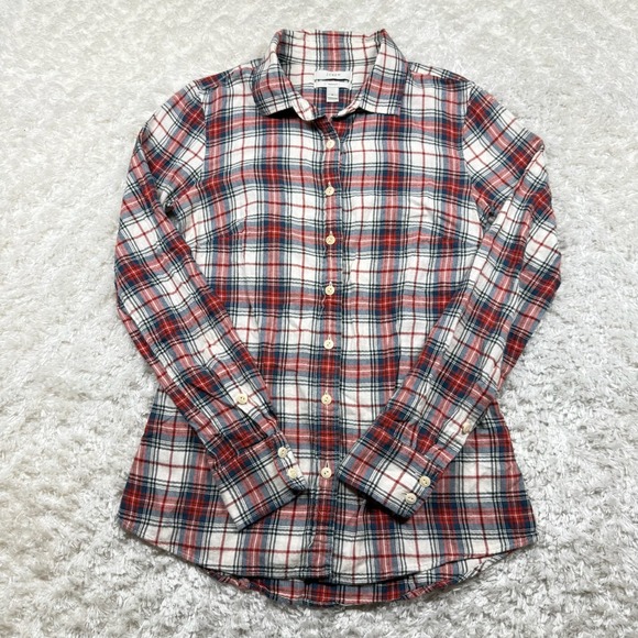 J. Crew Tops - J. Crew Shirt Women's Size 0 Perfect Flannel Plaid Cotton Christmas Preppy Biho